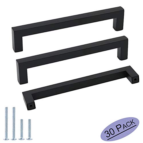30Pack Goldenwarm Black Square Bar Cabinet Pull Drawer Handle Stainless Steel Modern Hardware