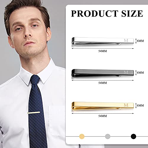 UBGICIG 3 Pcs Stainless Steel Tie Clips for Men Elegant Personalized Letter Tie Clip Set for Men Classic Gold Silver Black Tone Tie Bar2