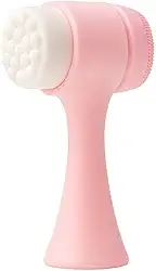 Escova Facial 2 em 1 com cerdas para limpeza profunda e esponja de silicone que massageia e revitaliza a pele do rosto (Rosa)