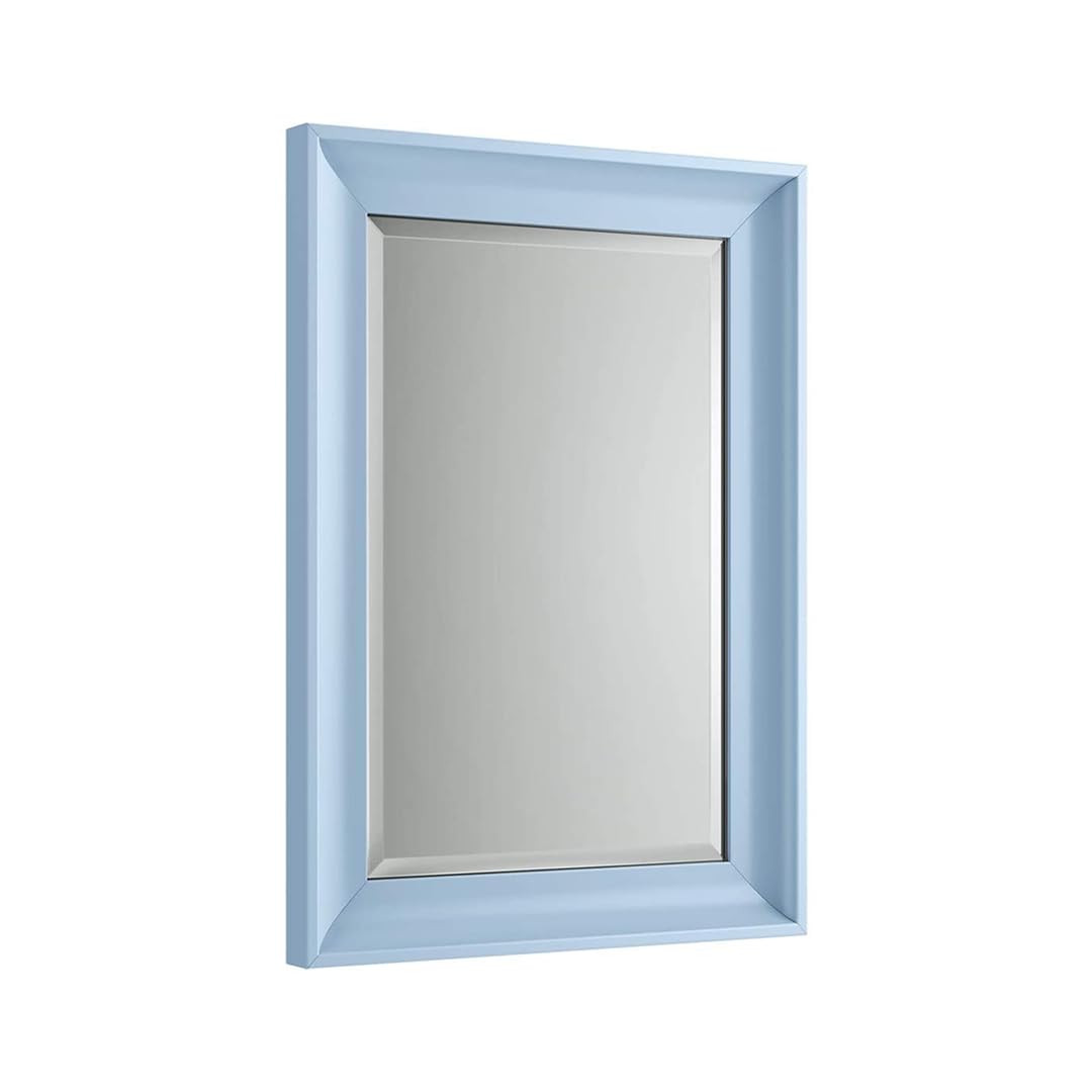 iBathUK Revix Wall Mounted Framed Bathroom Mirror, Modern Rectangular Portrait or Landscape Design Copper-Free Silver Mirror with MDF Frame in Coastal Blue, 700 x 500mm