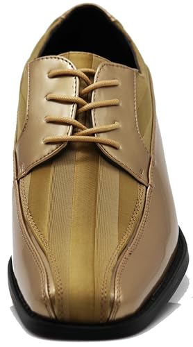Image of BMY Men's Striped Satin Matching Patent Upper Oxfords Formal Dress Shoes