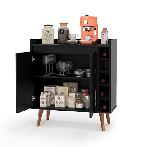 Aparador Cantinho de Café Buffet Industrial Pés Palito Adega/Vinho 2 Portas Cor:Preto