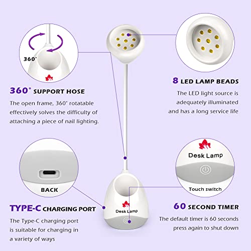 36W Led Uv Nail Lamp, Rotatable Gooseneck Flash Cure Light For Nails, Hands Free Mini Lotus Nail Light Nail Dryer With Brush Holder Quick Dry Nail Curing Lamp For Home Diy& Salon Manicure Decor #TOP2