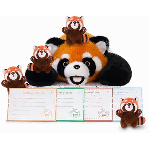Niuniu Daddy 20" | 5Pcs Red Panda Stuffed Animals Family Set, Mommy Red Panda Plush with 4 Babies Toys, Cute Large Body Pillow for Girls Boys Adults with Christmas Birthday Party Presents Gifts Cover