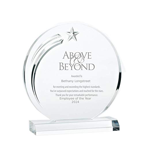 Baudville Engraved Trophy - Acrylic - Circle - Shooting Star Curve On Side - Award For Employees - Personalized Engraving Up To Three Lines And Pre-Written Verse Selection #TOP6