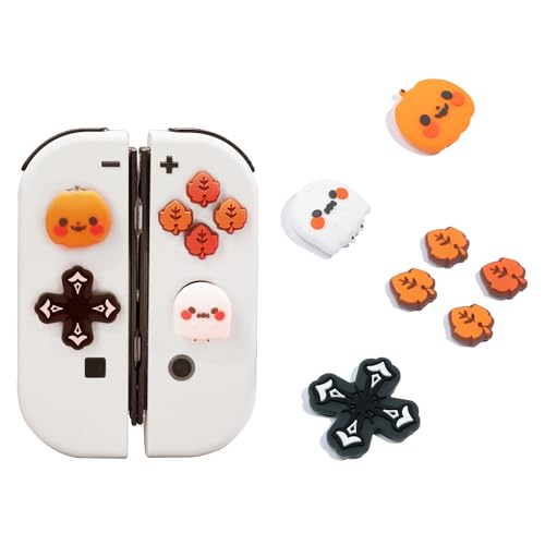 GeekShare Lot de 4 Capuchons de Pouce en Silicone pour Nintendo Switch/OLED/Switch Lite, avec Design antidérapant pour Manette Joy-Con, citrouilles et fantômes