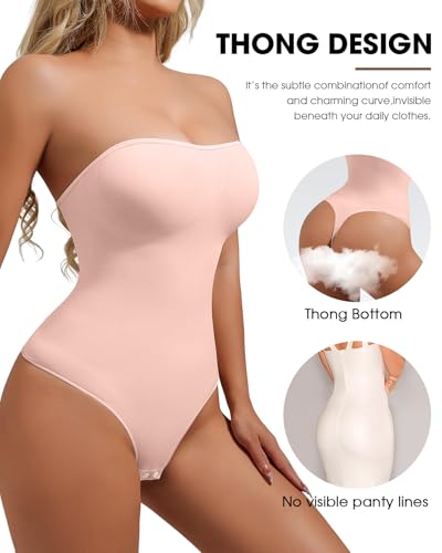 Image of Strapless Body Shaper Tummy Control for Women Thong Seamless Body Suit Shapewear Strapless Bodysuit Shapewear