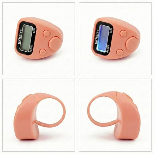 Image of Digital Hand Tally Counter with Finger Ring,5-Digit LED Display,Reset Button (Model No.506) (Peach)