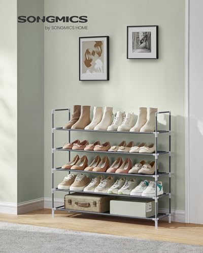 Image of SONGMICS 5-Tier Shoe Rack, Shoe Storage for Hallway Closet, Slim and Space-Saving, Metal Frame, Non-Woven Fabric Shelves, Grey ULSH055G01V1