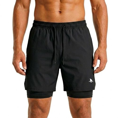 Image of Boldshark Men's 2-in-1 Running Shorts with Inner Compression Layer, Quick-Dry Sports Shorts with Phone Pocket for Gym, Running & Training