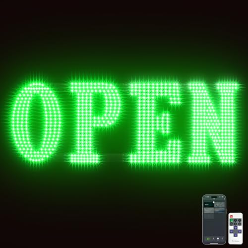 Image of 30 inchx10 inch Large LED Open Sign BT and Remote Control Open Signs Super Bright Dimmable Business Open Sign for Storefront Window Bar Salon Cafes Retail Shops Green