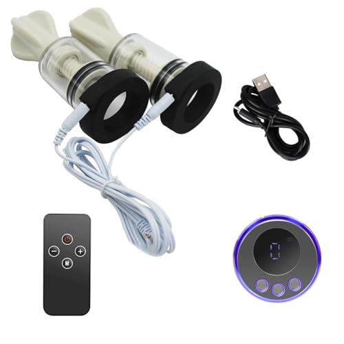 BDSMYEE Ventouse de mamelon extra forte avec Fonction de choc électrique, 2 Suceurs Mamelons avec télécommande, Jouet sexuel Stimulation mammaire