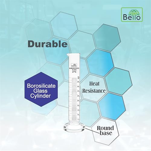 Image of Bello Borosilicate Glass 3.3 Scientific 6pcs Measuring Cylinder 50ml Round Base For School College, Chemistry, Lab Laboratory