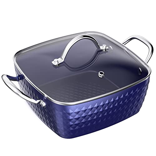 RAINBEAN Olla ​Induccion de Cuadrado con Tapa, 24cm/4 L Cacerola Antiadherente, Revestimiento de Cerámica de Aluminio Ollas de Cocción - Mango de Acero Inoxidable, Apto Para Todo Tipo de Cocina Cover