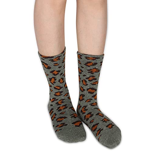 Benefeet Sox Women Girl Novelty Cozy Thermal Wool Socks Thick Warm Soft Hiking Crew Sock Funny Cute Comfy Vintage Cabin Socks 5 Pack-Leopard #TOP5