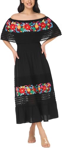 Mexican Dress for Women Boho Embroidered Maxi Lace Wedding Party Dress3