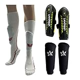 Bambini Fußball Set Schienbeinschoner mit Stutzen und Schienbeinschonerhaltern für Kinder bis 120cm