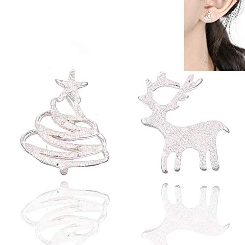 Preisvergleich Produktbild 1pair Weihnachtsohrstecker 925 Sterling Silber Hirsch Baum-Bolzen-Ohrringe Frauen Schmucksache-Partei-Geschenk-Weihnach... Ohrringe Weihnachtsgeschenk Schmuck für Frauen-Mädchen-Kind-Teenager