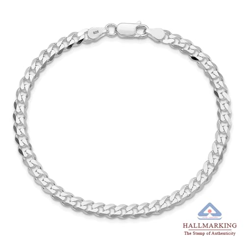 Image of TRUESILVER ACPL Solid 925 Sterling Silver Curb Chain Bracelet | Lightweight Italian Diamond-Cut 4.5MM Cuban Link Curb Chain Bracelet for Men(6.5, 7, 7.5, 8, 8.5 & 9 Inches)