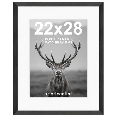 Americanflat 22x28 Poster Frame - Matted to 18x24 - Engineered Wood - Black
