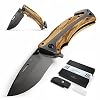 Bergkvist® folding knife, K29 titanium, 3-in-1 pocket knife, one-handed knife with wooden handle, outdoor knife for camping and hiking, hunting knife and survival knife with belt bag and sharpening stone