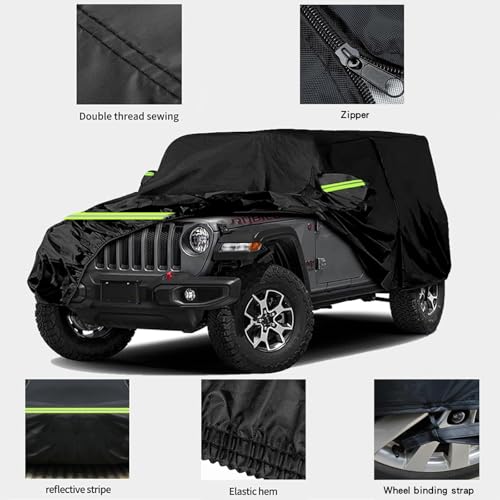 Image of Waterproof Car Cover for Jeep Wrangler 2 Door, All Weather for Jeep Rain Cover for Automobiles, Outdoor Full Exterior for Jeep Covers Fits JK JL YJ TJ