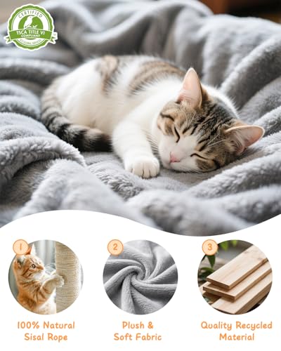 Torre multi-nivel para gatos grande 66in gris claro miniatura 7