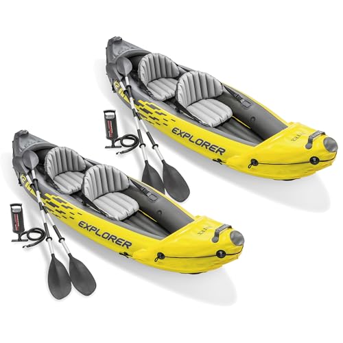 INTEX 68307EP Explorer K2 Inflatable Kayak Set: Deluxe 86in Kayak Paddles and High-Output Pump – Adjustable Seats with Backrest – Removable Skeg – 2-Person – 400lb Weight Capacity, 2 Pack