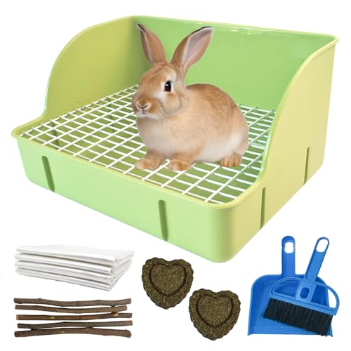 Image of Guinea Pig Litter Box,Bunny Plastic Square Cage Toilet with Grate Rabbits Corner Litter Bedding Small Animal Pet Toilet Box Potty Trainer Pet Pan for Guinea Pig Ferret Chinchilla(Green)