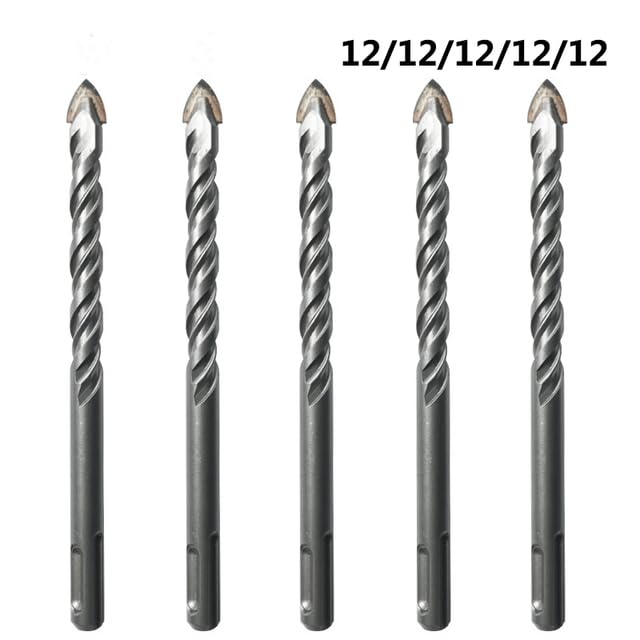 Set di 5 punte for trapano for muratura SDS Plus da 160 mm con punta in carburo 6/8/10/12, for for vetro, ceramica, piastrelle e calcestruzzo(12mm)