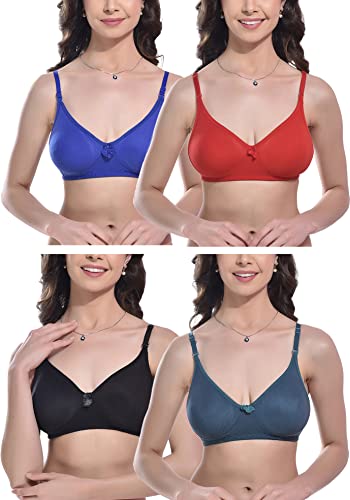 Image of FIMS - Fashion is my style Women Cotton Blend Non-Padded Bra Non-Wired Mould Seamless Cup Solid Bras Cup-B Pack of 1, Multicolor