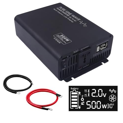 SZSSTH Power Inverter, Reiner Sinus Wechselrichter 12V auf 230V, 600W Spannungswandler mit EU-Steckdose LCD Digital Anzeig Stromwandler für Auto Camping