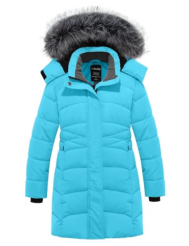 Image of wantdo Girls Winter Coats Long Puffer Jackets Fleece Lined Removable Hood | Detachable Faux Fur, 5000mm Waterproof, Zippered Pockets, Machine Washable