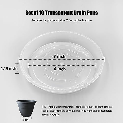 RooTrimmer 10 Pack Plant Saucer 7 Inch Clear Plant Trays for Pots Thickened Transparent Plant Saucer Tray Indoor and Outdoor Pot Saucer