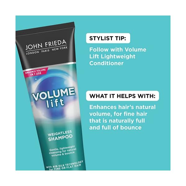 John-Frieda-Volume-Lift-Lightweight-Shampoo-for-Natural-Fullness-Safe-for-Colour-Treated-Hair-Volumizing-Shampoo-for-Fine-or-Flat-Hair-845-Ounces John Frieda Volume Lift Lightweight Shampoo for Natural Fullness, 8.45 Ounces, Safe for Colour-Treated Hair, Volumizing Shampoo for Fine or Flat Hair
