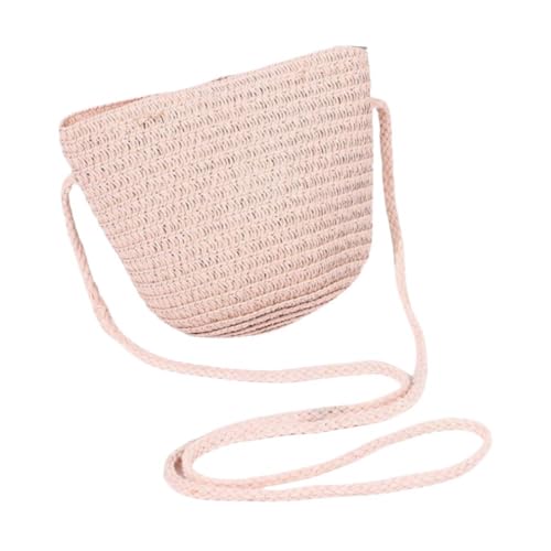 Handbag Shape Handmade Straw Summer Beach Bag (Pink 14 * 12cm)