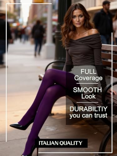 Image of Mila Marutti Opaque Purple Tights for Women | Soft Microfiber Stockings Plum Color Pantyhose - Violet, S