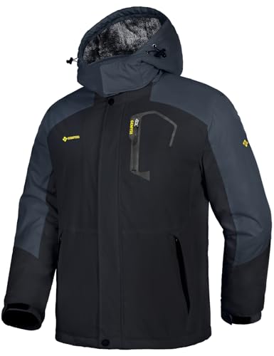GEMYSE Chaqueta de Esquí Impermeable de Montaña para Hombre Abrigo de Invierno de Lana Antiviento con Capucha (Gris Negro,L)