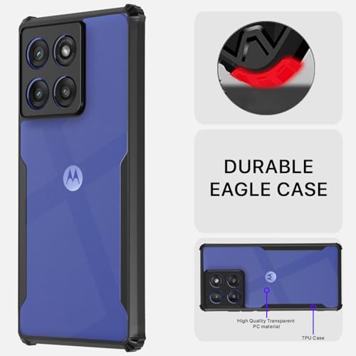 Image of Pikkme Back Cover for Moto Edge 60 Stylus 5G | Ultra Hyrbid | Full Camera Protection | Raised Edge | Crystal Clear Transparent Bumper Case (Black)