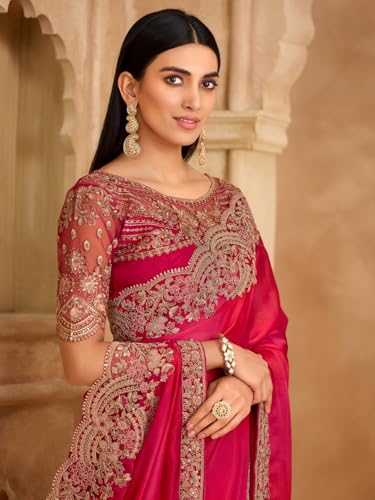 Image of AKHILAM Women's Satin Sequence Embroidery Saree With Unstitched Blouse Piece(SNDLWOD1601 TFH Parent)