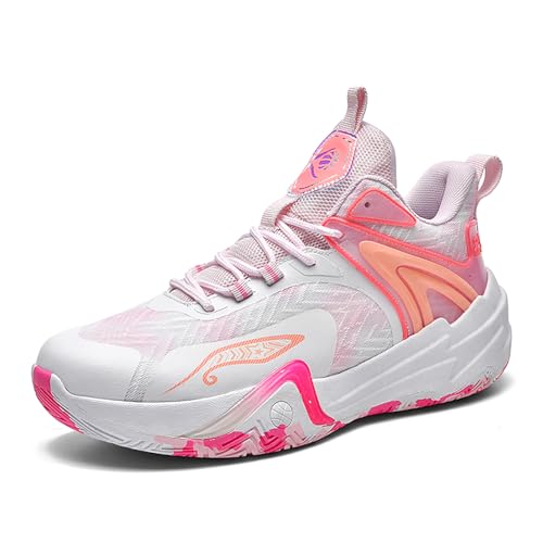 Bawcud Big Kids Basketball Shoes for Boys and Girls - Comfortable Durable Sneakers, Non-Slip Traction & Vibrant Colors for Sports Training, Indoor/Outdoor Games Pink