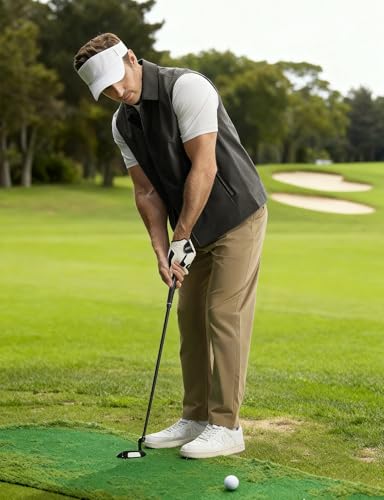 Image of Rdruko Men's Golf Vest Lightweight Outerwear Windproof Water Resistant Grid Lining Vest with Zipper Pockets for Casual