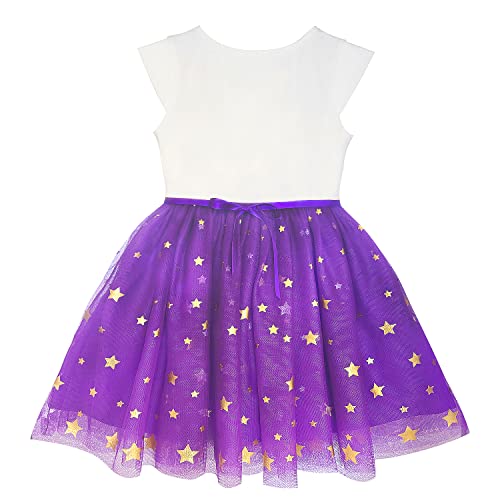 Purple Unicorn Tutu Dress for Girls Casual Short Sleeve Princess Party Wedding Birthday Tulle Girl Dresses for Girl 3-7Y2