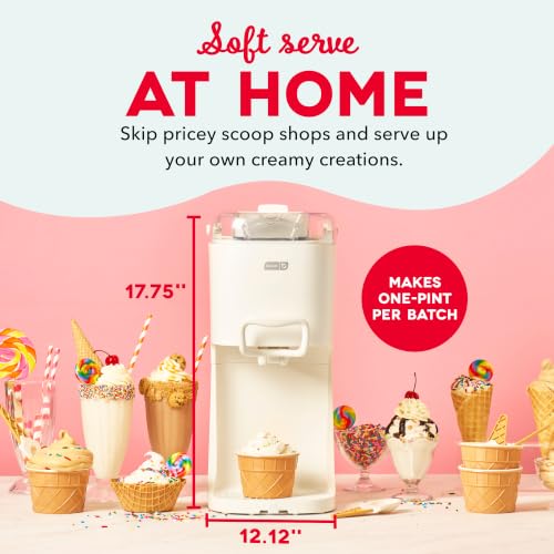 Image of Dash Soft Serve Ice Cream Maker | Frozen Yogurt, Sorbet, and Gelato - Countertop Ice Cream Machine for Home with Freezer Bowl, Ingredient Chute, & Dispensing Lever - Includes 4 Serving Bowls & Spoons