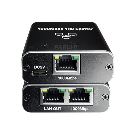 Image of Ethernet Splitter 1 to 2 Gigabit 1000Mbps - RJ45 LAN Network Adapter Hub with USB-C Power, Cat8 /Cat7 /Cat6 /Cat5e Compatible - Plug & Play Internet Cable Splitter for 2 Devices, Black ETHSP-1B2