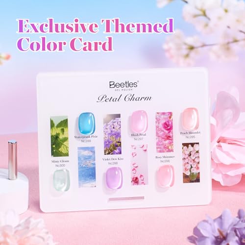 Image of Beetles Petal Charm Cat Eye Gel Nail Polish Set - 6 Colors 0.5Oz Full Size Spring Gel Polish Kit Glitter Pink Purple Blue Orange Red Green Magnetic Effect Soak Off UV Salon at Home Manicure Gift