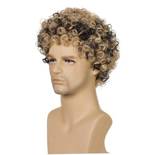 Perruque courte bouclée homme noir déguisement disco rock pour cosplay