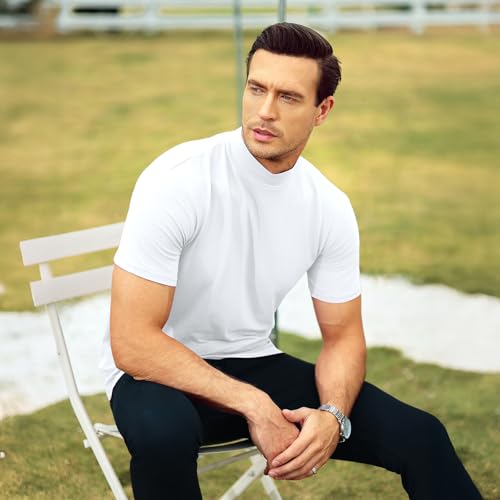 Mens T Shirt Short Sleeve Basic Mock Turtleneck Slim Fit Undershirt Pullover Thermal Solid Tops4