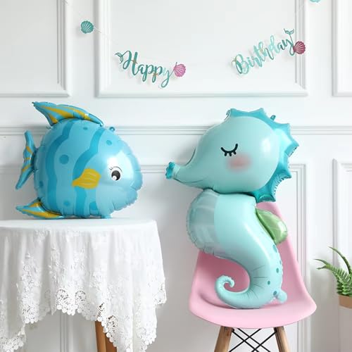 Image of Rozi Decoation Blue Fish Shape Aluminium Foil Balloon for Birthday Parties Decoration, Ocean Theme Party Decor Balloon for Kids Celebration & Baby Shower Pack of 1 Pcs