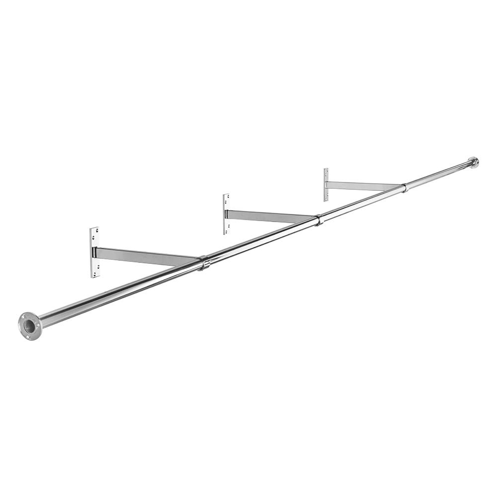 Shopfitting Warehouse Wardrobe/Alcove Chrome Tube Wall Hanging Clothes Rail - 2.4 m wide, with 3 Support Arms and 2 Wall Sockets
